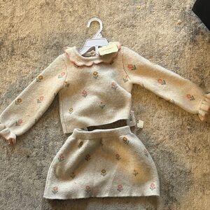 Cynthia Rowley Cream Floral Knit Two-Piece Set - Sweater & Skirt 2T - nwt